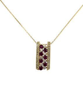 Effy BH 14K Yellow Gold Ruby and Diamond Ladder Pendant Necklace #25054